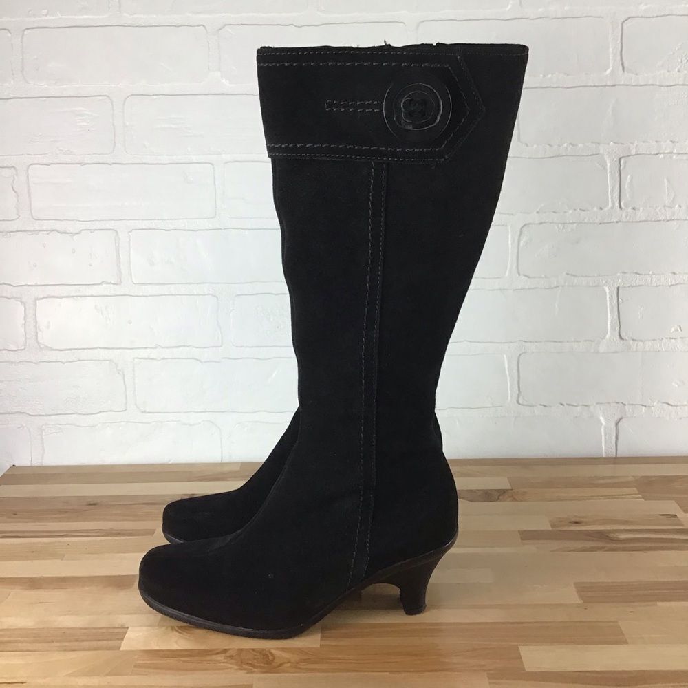 LA Canadienne Suede boots leather long black winter heeled boots size 6